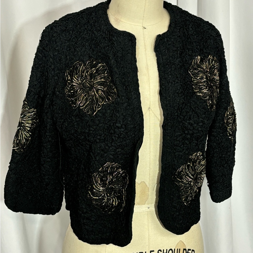 Vintage Black Textured Bolero Shrug Cardigan Jacket Small Medium